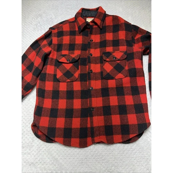 Fox Knapp Wool Plaid Button Front Shirt Jacket Shacket Men's L 16 Vtg Red Black - Picture 2 of 12